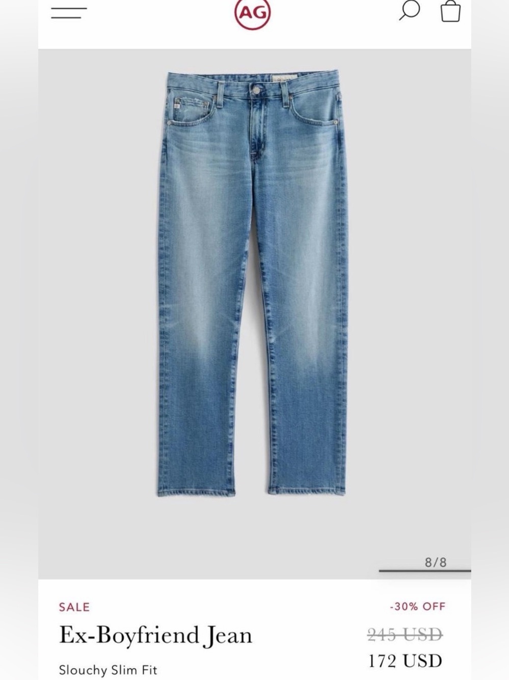 AG Adriano Goldschmied Women's Boyfriend Relaxed Light Wash Blue Jeans Sz 25
